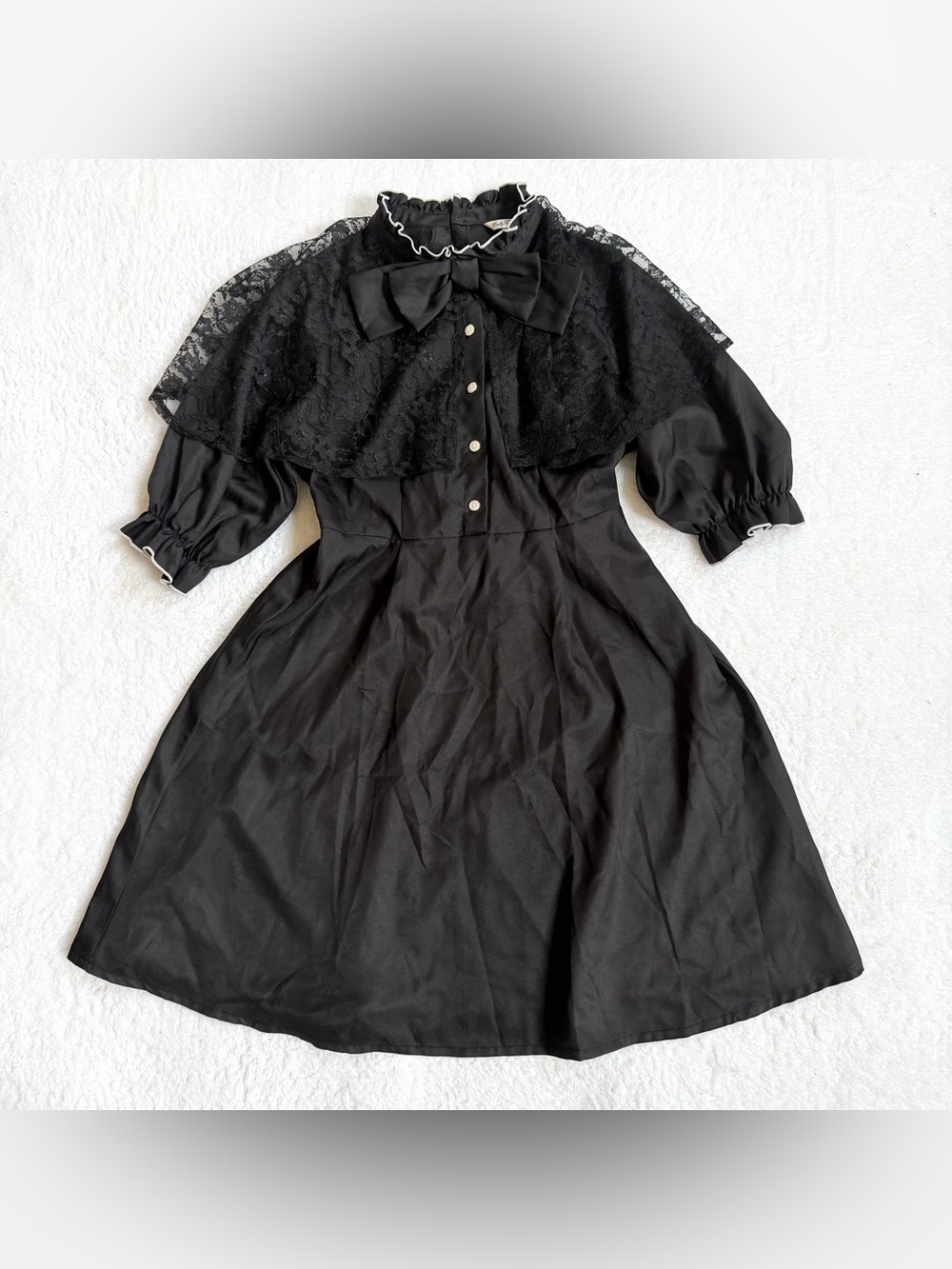 Jirai Kei Ryosan Lolita Bow Lace Tops Japan Black Dress Gothic Cape Women L